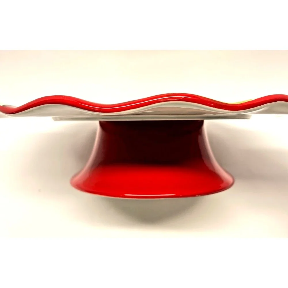 Pier 1 Imports Strawberry 11” Ceramic Cake Stand & 9.5” Server Hand Painted-Excl